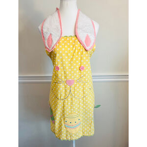 Pier 1 Imports Yellow White Polka Dot Bunny Easter Apron Adult One Size Spring